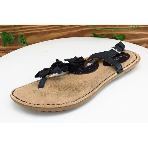 Born‎ Concept Sz 6 M Black Thong Leather Women Sandals - Picture 1 of 7